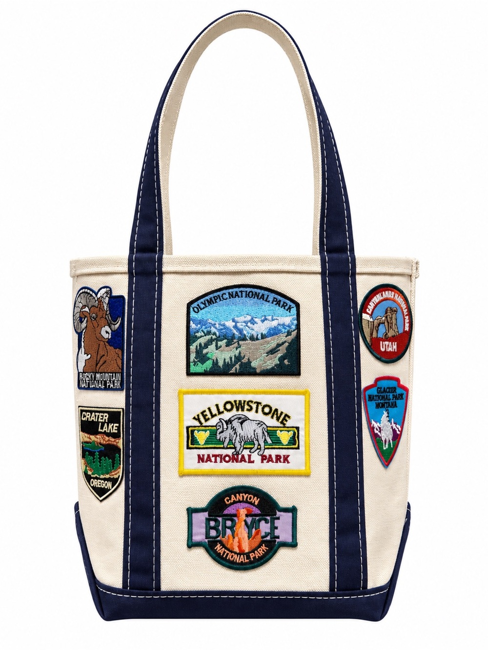 One of a Kind- National Park Patches LL Bean Boat Tote Bag in Navy - custom bag